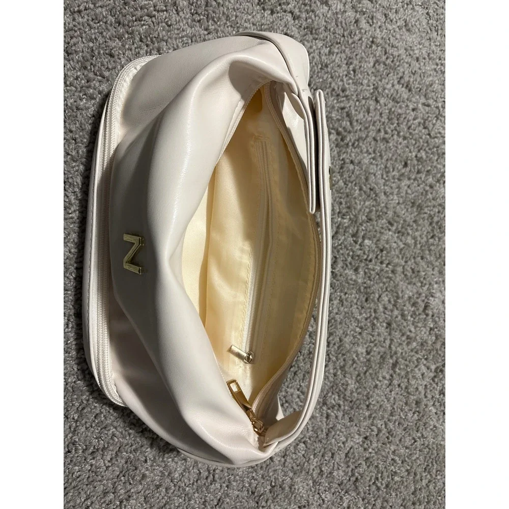 N Initial Cream synthetic Leather Cosmetic  Bag Gold Tone Hardware Makeup Case